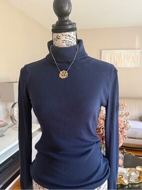 Lucky Brand Navy Ribbed Turtleneck Long Sleeve Top